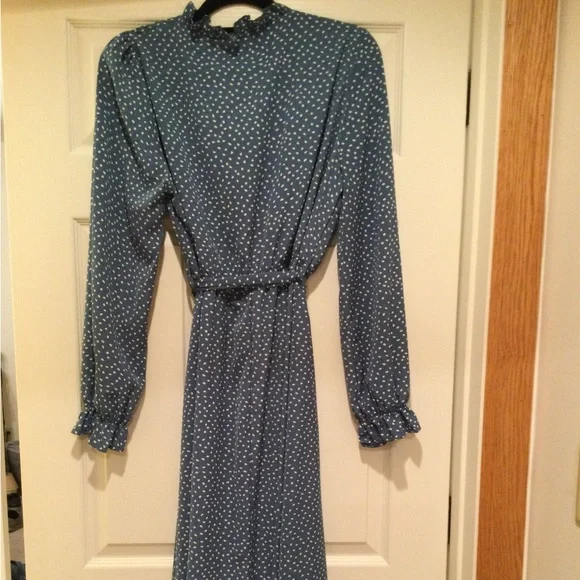 SHEIN dress size L, blue polka-dot belted dress - Picture 2 of 5
